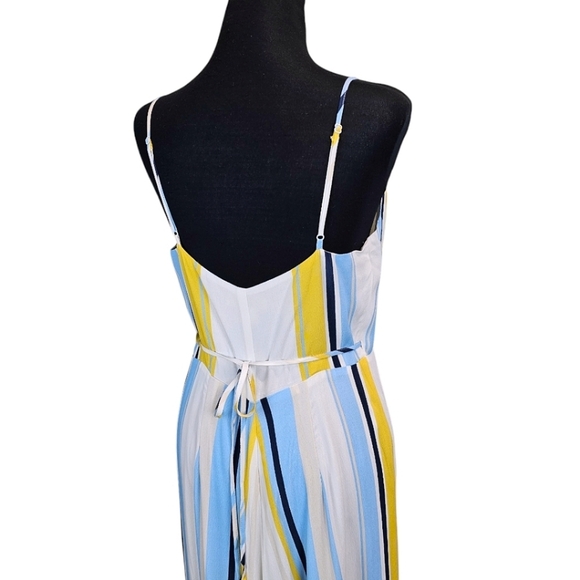 Yumi Kim Striped V-Neck Wrap Full Length Maxi Dress Medium White Spaghetti Strap - Picture 11 of 14